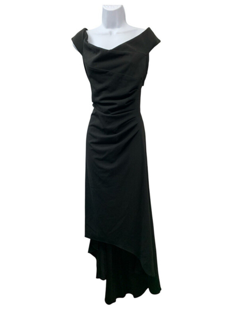 XSCAPE Women's Sweetheart Neck Side Ruffle Off-The-Shoulder Long Dress Black 16